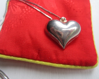 Large Sterling Silver Puffy Heart Pendant-Italy FREE SHIPPING (US)