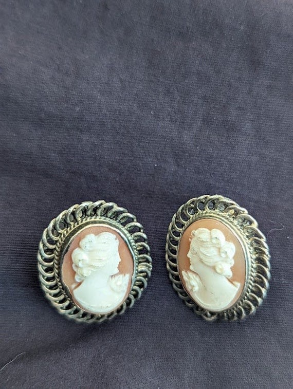 Old Hand Carved Genuine Cameo and Sterling Silver 