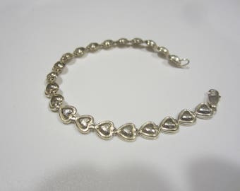 Vintage Sterling Silver Puffy Heart Bracelet-FREE SHIPPING (US)