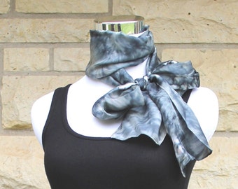 Bandeau silk scarf, Hand dyed Habotai silk scarf,  black abstract scarf, black and white silk scarf, natural China silk.