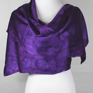 Hand dyed silk scarf deep Purple, elegant Charmeuse 14&quot;x72, elegant purple silk shawl, purple silk wrap