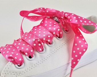 Pair of Satin laces, Wedding shoelaces, 7/8 inch satin laces, Satin ribbon shoelaces, Polka dot laces, Dance team laces