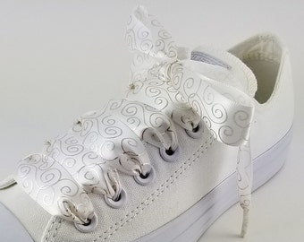 Pair of Satin laces, Wedding shoelaces, 7/8 inch satin laces, Satin ribbon shoelaces, Scroll embossed laces , Dance team laces