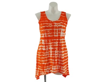 Ladies tie dye tank top, Shibori dyed tunic top, Women's  top, 100% cotton tunic top, Orange and white striped top, summer tunic