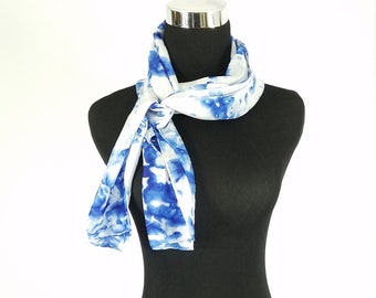 Hand dyed silk scarf,  blue silk, Blue silk scarf, Blue Willow Abstract scarf, blue and white silk scarf, Blue and white scarf