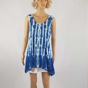 Ladies tie dye tank top, Shibori dyed tunic top, Women&#39;s  top, 100% cotton tunic top, Blue and white striped top, summer tunic