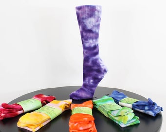 Bamboo socks, Rainbow Rayon tube socks, Hand dyed socks, tie dye socks,  knee high bamboo socks, hand dyed socks