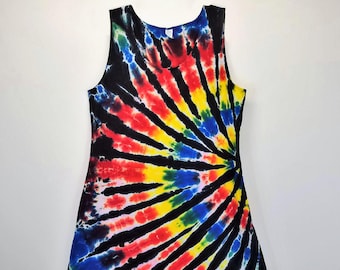 Tie dye Tank dress, Black backed rainbow spiral, Summer dress, Tie Dye Beach Dress, Hippy Tie Dy Dress, Festival Dress, Sleeveless dress