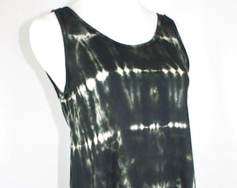 Cotton Tank Top, hand dyed tunic, tie dyed tunic top, Black and white tie dye, Asymmetric Cotton Tank Tunic, summer top, shibori dyed top