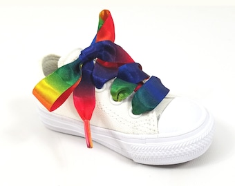 Pair of Rainbow block Satin laces, Wedding shoelaces, 5/8 inch satin laces, tennis shoelaces, Satin ribbon shoelaces, Dance team laces
