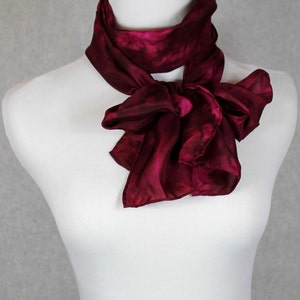 Silk Scarf, Garnet Red silk  abstract, hand painted silk scarf, hand dyed  silk scarf