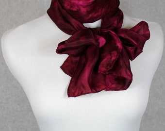 Silk Scarf, Garnet Red silk  abstract, hand painted silk scarf, hand dyed  silk scarf