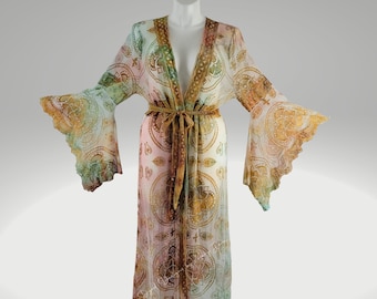 Kimono en dentelle de coton teint cravate, duster teint à la main, duster en dentelle de coton, kimono taille plus