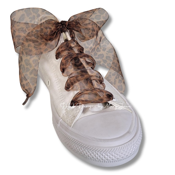 Pair of Organza Shoelaces, Leopard Print Laces, Wedding Shoelaces