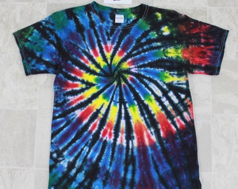 Youths Tie Dyed shirt- Gildan T shirt-Black backed rainbow spiral shirt-Short sleeved shirt-Ice dyed shirt, Center rainbow spiral, Y-5