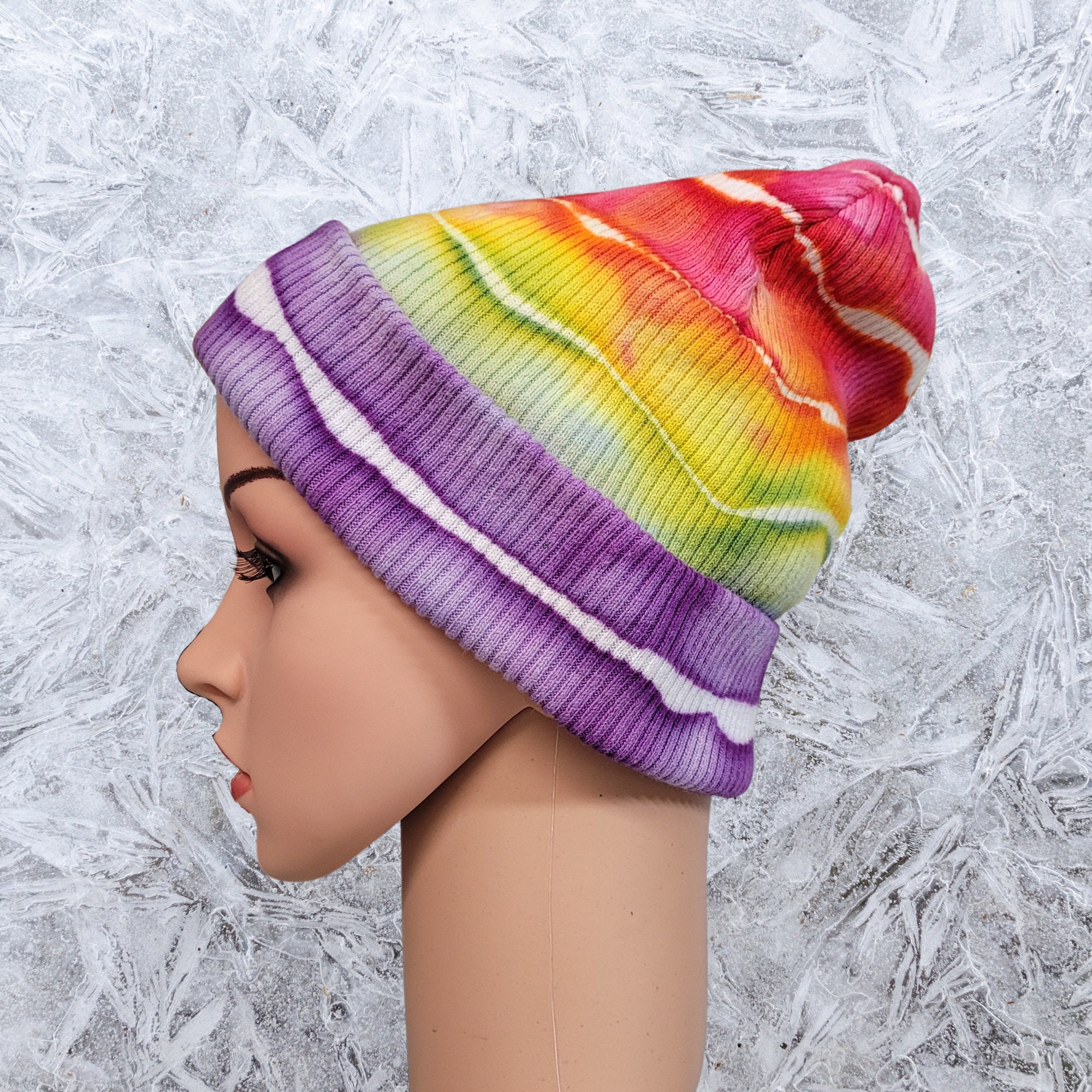 Tie Dye Cotton Beanie, Tie Dyed Winter Hat, Cotton Tuque  display picture 1
