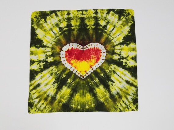 Tie Dye Bandana Tie Dye Heart Yellow And Black Bandana Red Etsy
