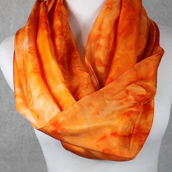 Hand dyed silk,  Habotai silk orange Abstract, 100% silk scarf, bright orange silk scarf, silk shawl, long silk wrap