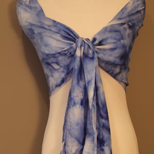 Hand painted silk scarf 14&quot;x72&quot; Blue Willow Abstract scarf, blue and white silk scarf, hand dyed silk scarf