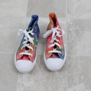 Youths size 13 Converse All Stars, ice dyed converse, multi colored shoes, tie dyed kids converse shoes, converse high tops