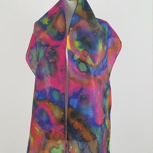 Hand dyed silk scarf, multi colored silk, silk abstract scarf, bold silk scarf, China Silk scarf, silk habotai scarf