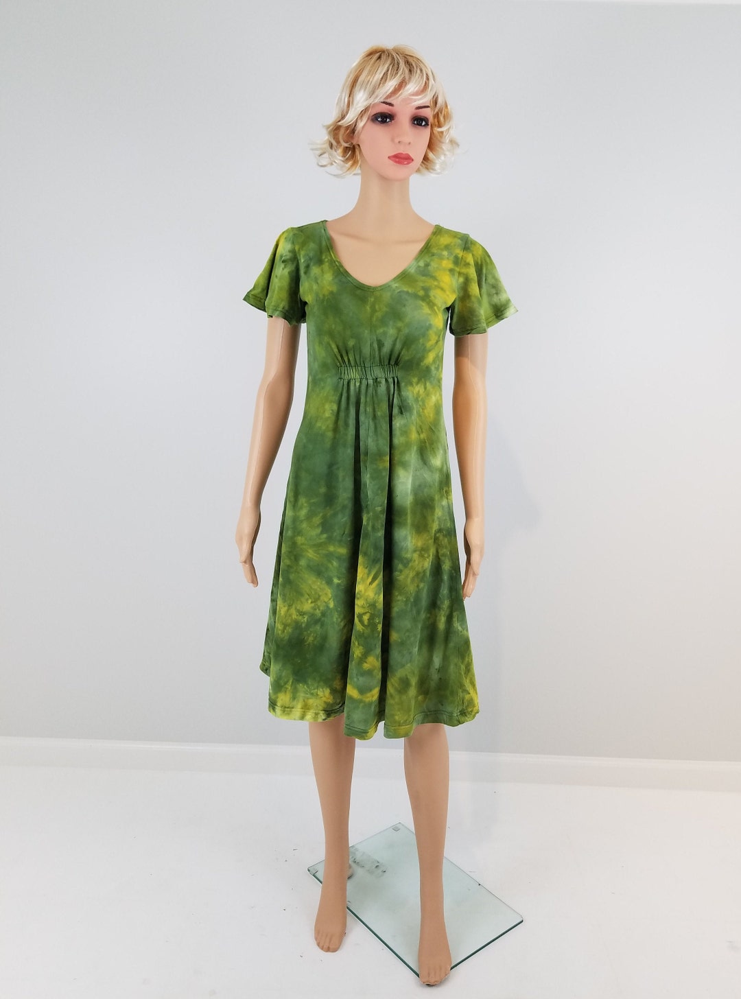 green and white tie dye dress Forest Green Tie-Dye Asymmetrical Cotton Maxi Dress 54