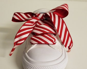 Pair of Grosgrain Candy Cane Striped Ribbon 5 8 Shoelaces
