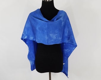 Hand dyed silk scarf, Silk shawl blue, blue abstract silk, blue and white shawl, silk shawl, long silk scarf, elegant Charmeuse 14"x72"