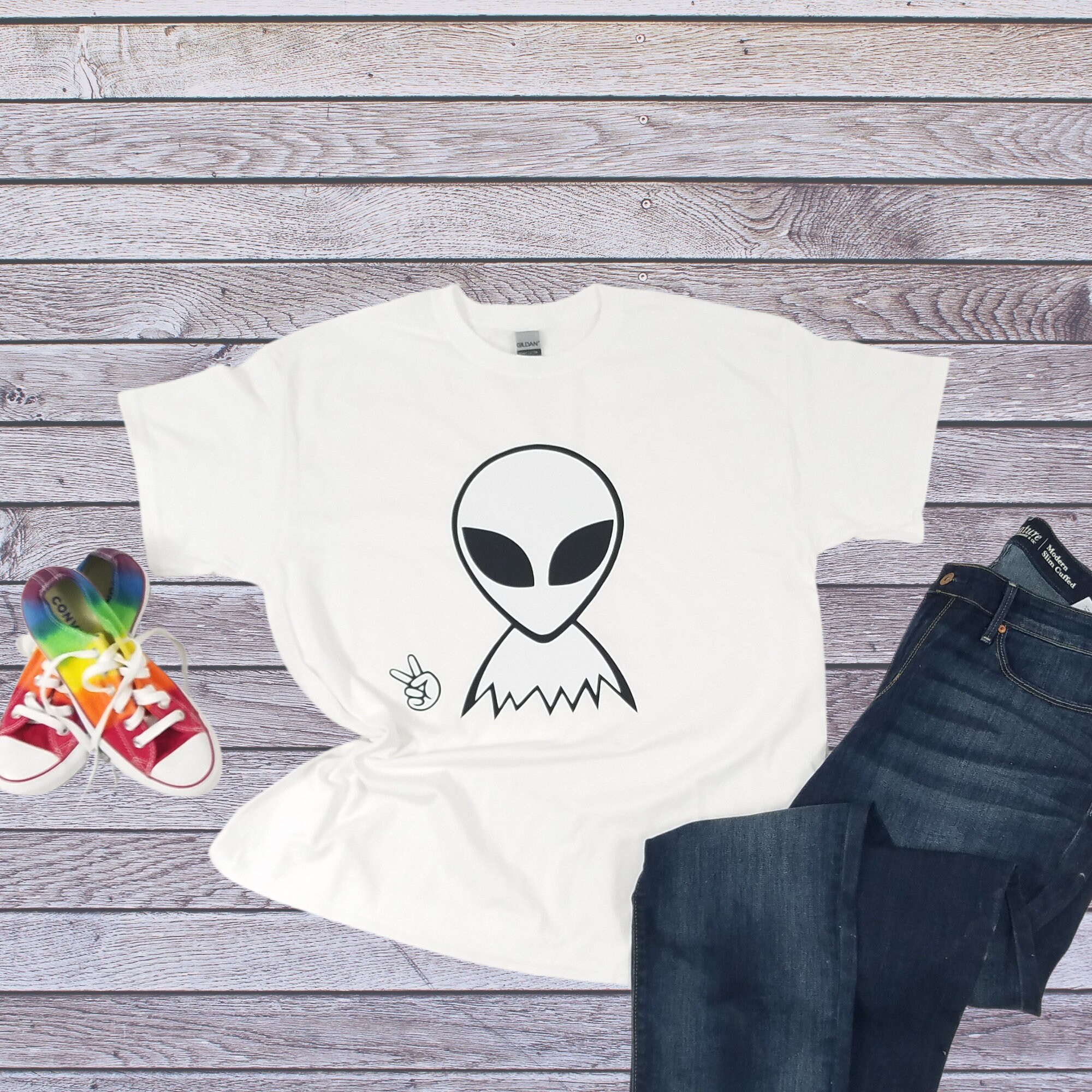 T-Shirt Alieno Donna - Maglia Cotone Manica Corta Bianca - Fantascienza Simpica E Casual