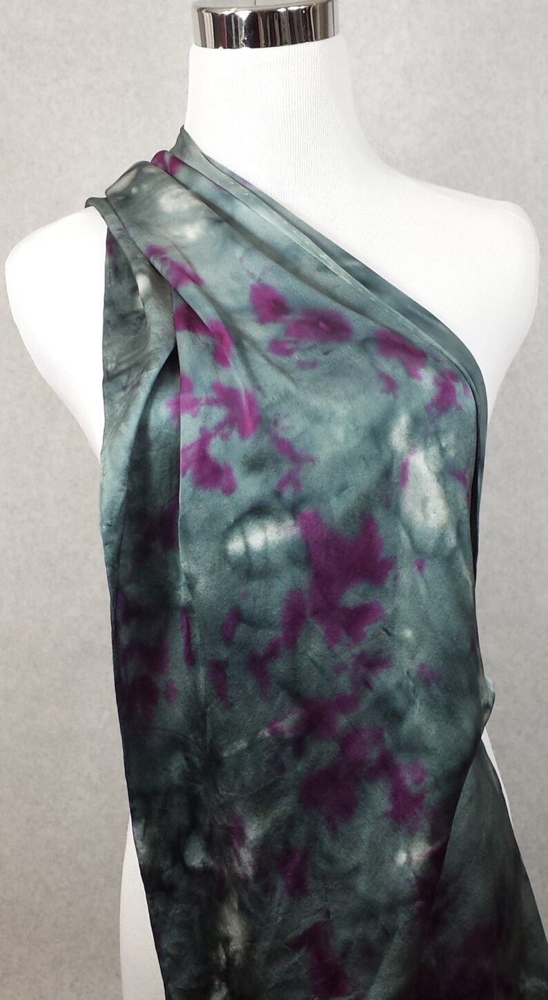 Hand painted Charmeuse silk scarf 14x72. Dark Gray and Digital Red abstract Charmeuse. Made to order image 4