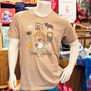 Chemise crèche histoire vraie, pull graphique histoire de la nativité, chemise histoire de Noël et vêtements de Noël