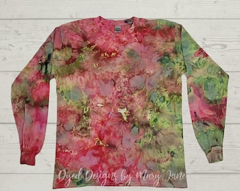 Unisex Tie-Dyed shirt, red and green long t, Long Sleeved Shirt, Hippie Tie Dye, Fall clothes, ice dyed long t