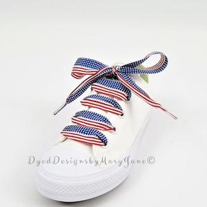 Pair of Stars and stripes, patriotic shoelaces, American flag shoe strings, 3/4&quot;  Shoelaces, Red white and blue grosgrain