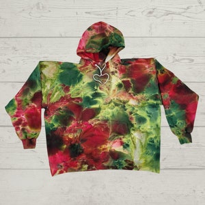 Tie Dye Hoodie, Hooded Sweatshirt, Ice Dyed Hoody-Tie Dye Kangaroo-Yoga Sweatshirt-Hanes Unisex, Incline ice dyed hoodie, green red hoodie