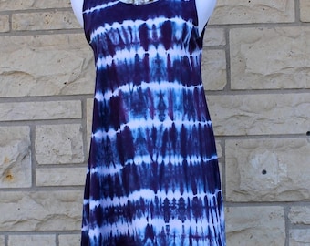 Ladies tie dye tank top, Shibori dyed tunic top, Women's  top, 100% cotton tunic top, purple and white striped top, summer tunic