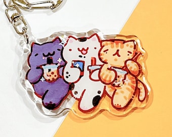 Boba Cats Acrylic Keychain | Cute Asian Food Art Charm
