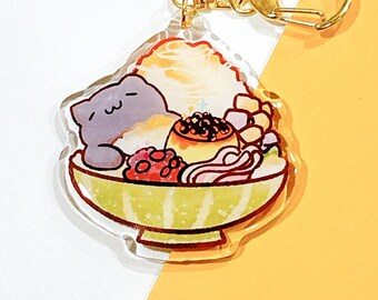 Boba Shaved Ice Cat Keychain | Cute Asian Food Charm