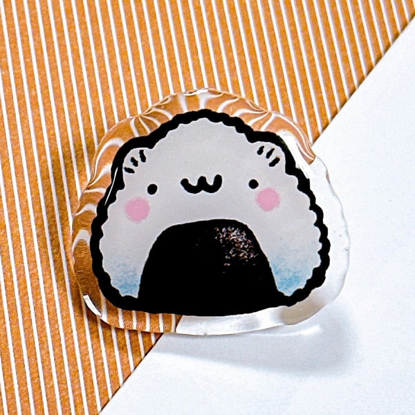 Cute Riceball Onigiri Acrylic Pin | Unique Asian Grocery Food Art Gifts | Collectible  Pins | Kawaii Japanese Food