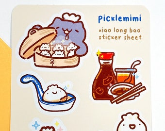 Xiao Long Bao Cat Sticker Sheet | Cute Dumpling Journal Stickers