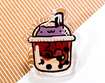 Boba Milk Tea Cat Pin: Kawaii Acrylic Food Art Gift