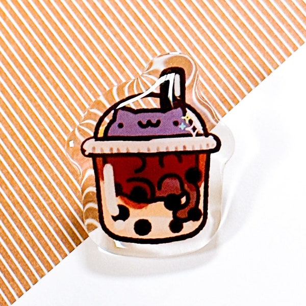 Cute Boba Milk Tea Cat Pins | Unique Asian Food Art Gifts | Collectible Acrylic Pins | Kawaii Bubble Drink