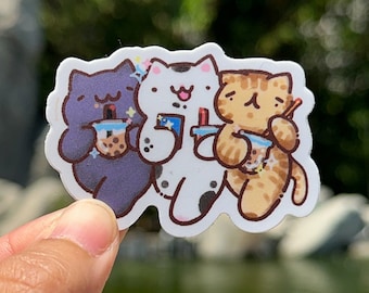 Cat Friendship Boba Sticker | Waterproof Laptop Decal