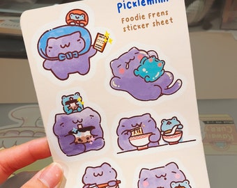 Kawaii Foodie Friends Sticker Sheet: Cats & Frogs Journaling Stickers