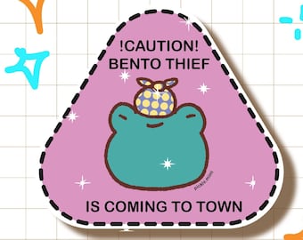 Holographic Bento Thief Frog Sticker: Pink Asian Foodie Vinyl Decal