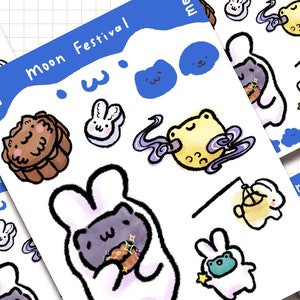 Moon Mid Autumn Festival Sticker Sheet / Cute Asian Celebration Stickers / Kawaii Chinese Japanese Culture Stickers for Journal