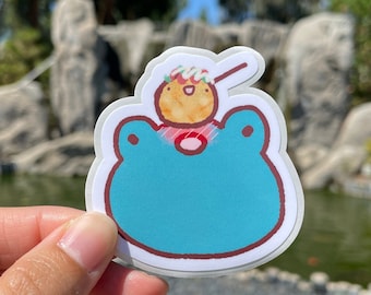 Cute Takoyaki Frog Sticker, Kawaii Japanese Food Art, Waterproof