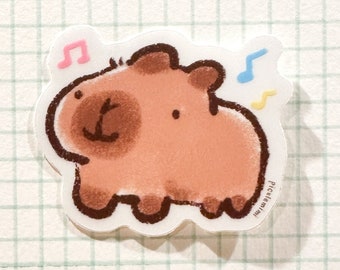 Happy Capybara Vinyl Sticker Matte Finish | Funny Cute Animal Clear Stickers