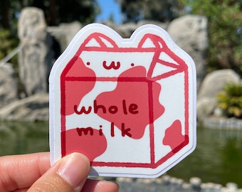 Kawaii Red Cat Milk Carton Sticker: Waterproof Laptop Decal