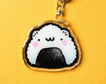 Riceball Onigiri Keychain: Kawaii Asian Food Illustration