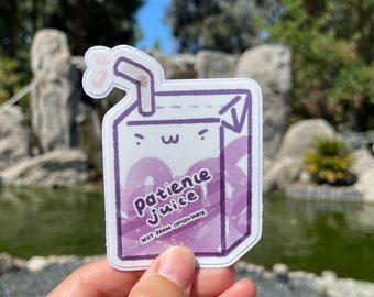 Kawaii Patience Juice Box Vinyl Sticker / Cute Purple Sticker / Positivity Sticker / Self- Affirmation Sticker for laptop phone waterbottle